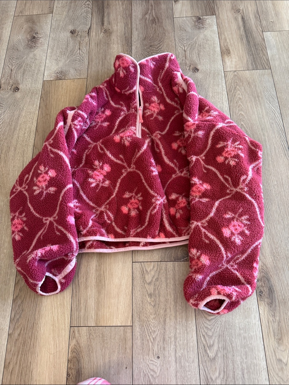 OLD NAVY Pink Floral Fleece Jacket - Cozy Half-Zip